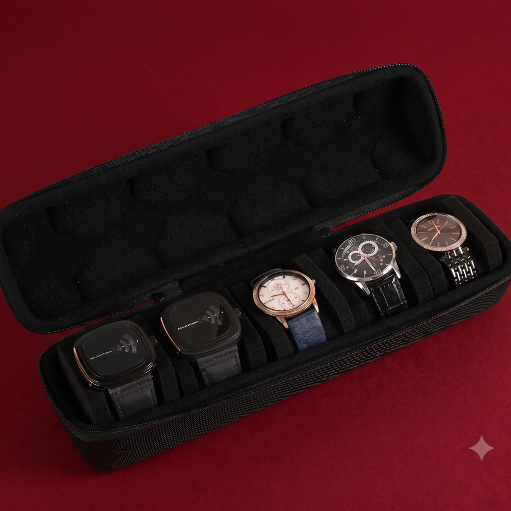 Premium 5-Slot Watch Roll Travel Case | Portable Display Organizer Box for Men & Women