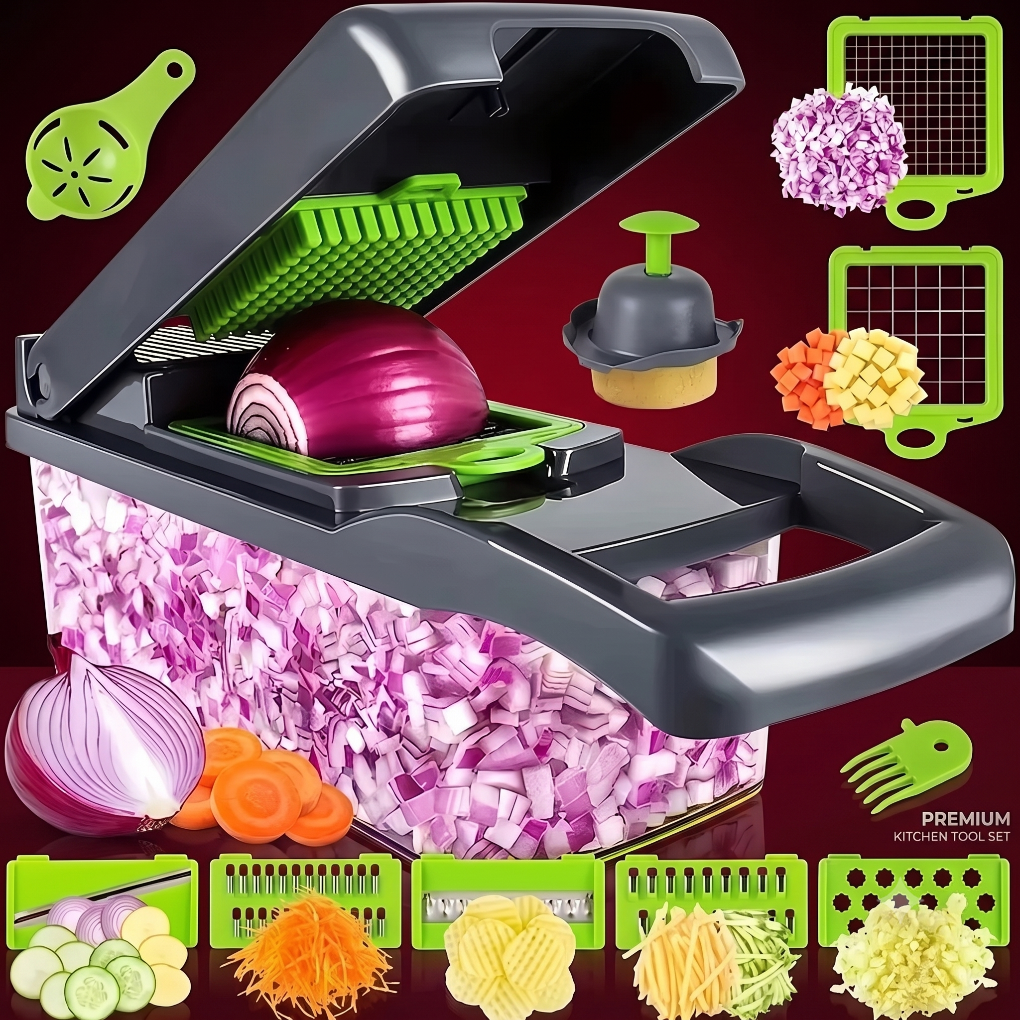 Premium 16-in-1 Quick Food Chopper for Onions, Nuts & Veggies | Multi-Purpose Kitchen Cutter