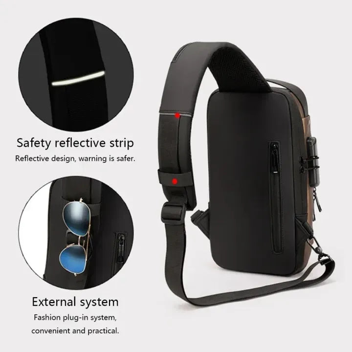 Anti-Theft Waterproof Sling Bag with USB Charging | Men's Crossbody Shoulder Pack