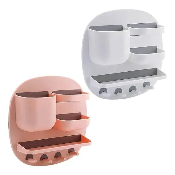 No-Drill Wall Mounted Floating Shelf with 4 Hooks | Multi-Purpose Bathroom & Office Organizer