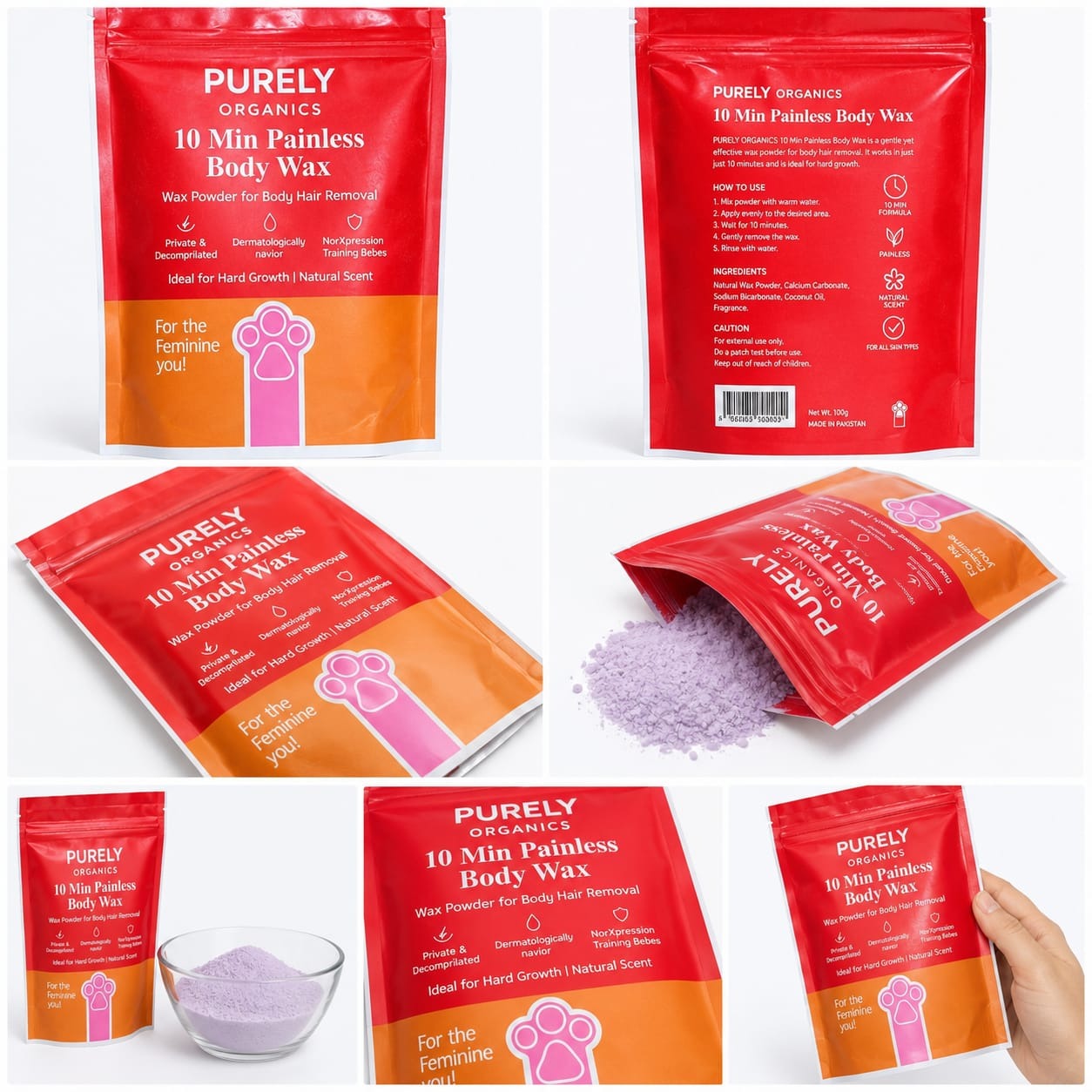 100% Organic Herbal Wax Powder | Painless No-Strip Hair Removal
