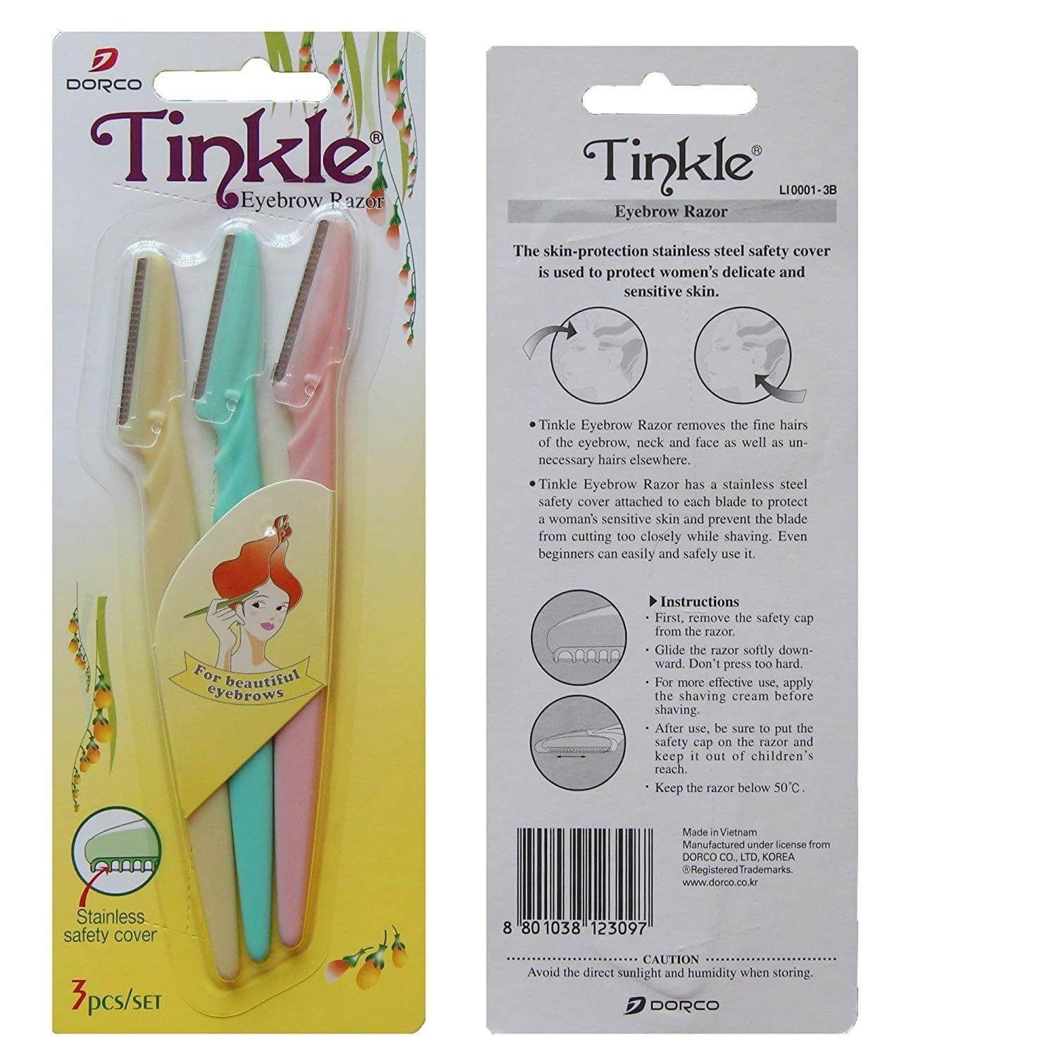 Original Tinkle Eyebrow Razor & Facial Hair Remover (3-Pack) | Painless Dermaplaning Tool