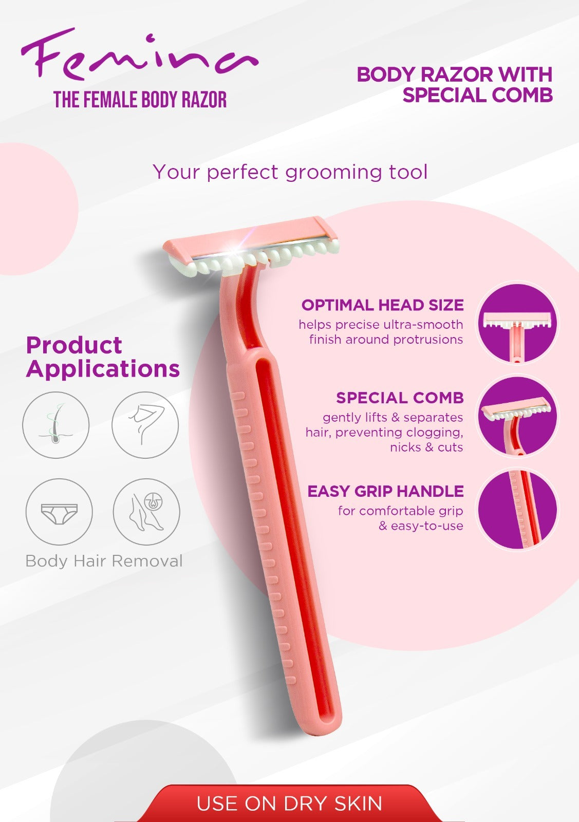 Treet Femina Twin Blade Women's Razor (5-Pack) | Disposable Body Shaver