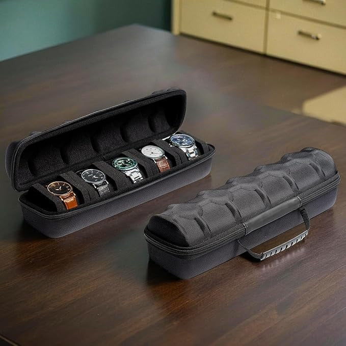 Premium 5-Slot Watch Roll Travel Case | Portable Display Organizer Box for Men & Women