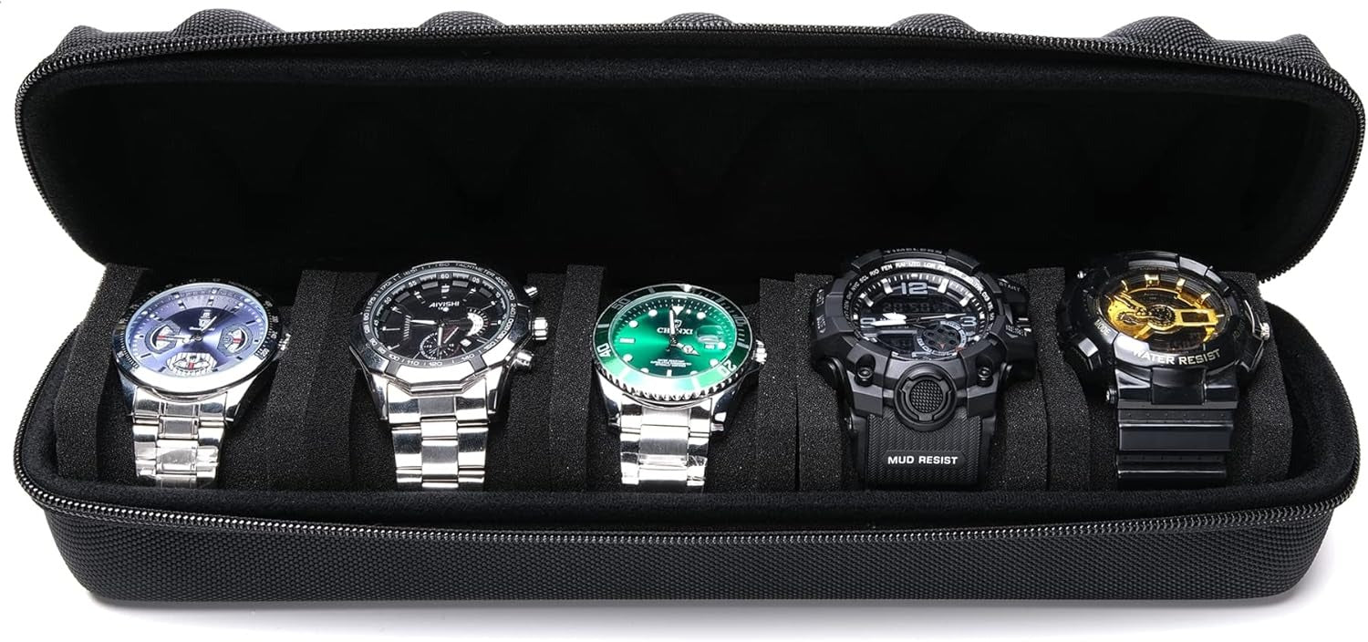 Premium 5-Slot Watch Roll Travel Case | Portable Display Organizer Box for Men & Women