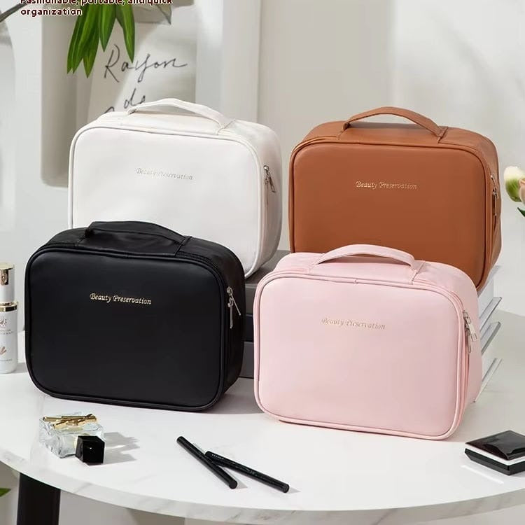 Ultimate Luxury Travel Makeup Case | Spill-Proof PU Leather Beauty Organizer