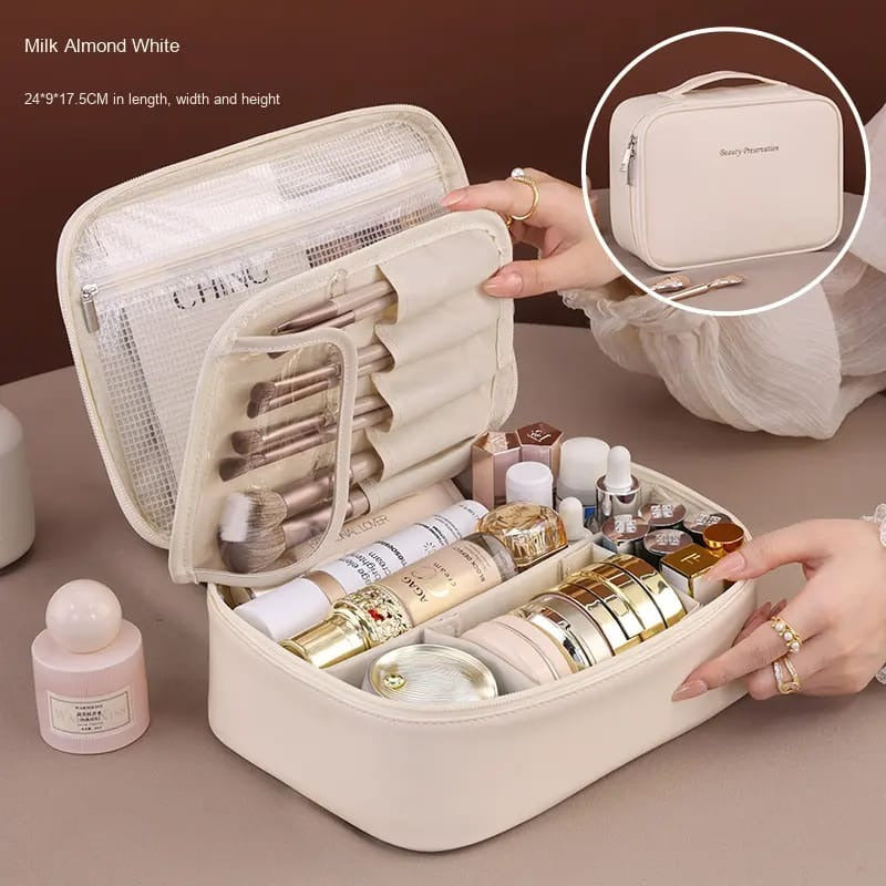 Ultimate Luxury Travel Makeup Case | Spill-Proof PU Leather Beauty Organizer