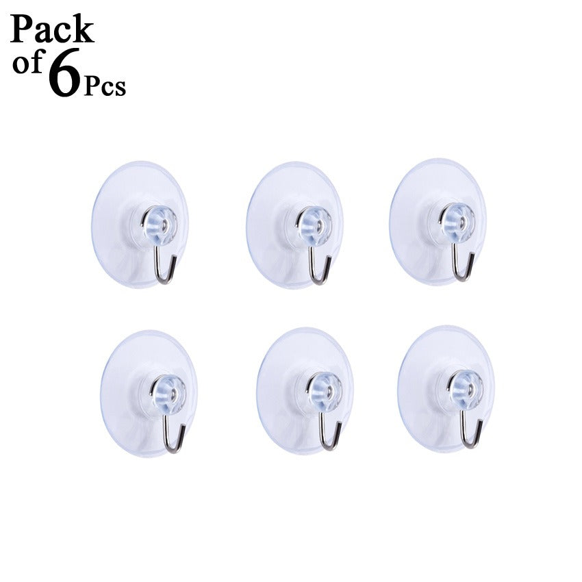 6-Pack Heavy Duty Adhesive Wall Hooks | Transparent Multipurpose Kitchen & Bath Hangers