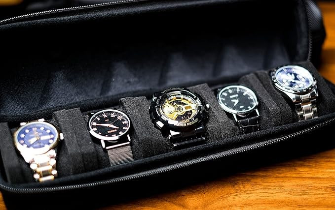 Premium 5-Slot Watch Roll Travel Case | Portable Display Organizer Box for Men & Women
