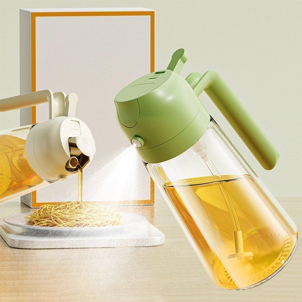 Multi-Purpose 2-in-1 Glass Oil Sprayer Bottle (450ml) | Stainless Steel Olive Oil Dispenser & Kitchen Gadget