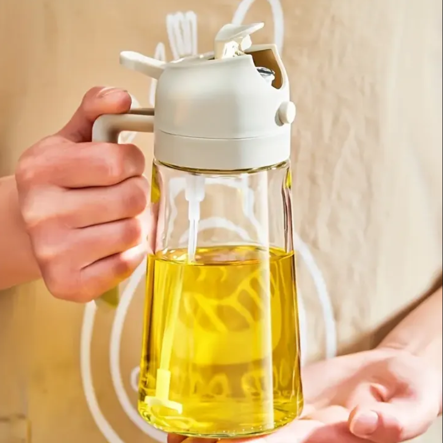 Multi-Purpose 2-in-1 Glass Oil Sprayer Bottle (450ml) | Stainless Steel Olive Oil Dispenser & Kitchen Gadget