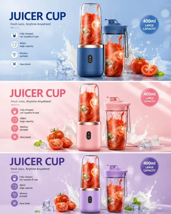 600ml Portable Electric Blender & Juicer | 6-Blade USB Rechargeable Mixer with Detachable Jug